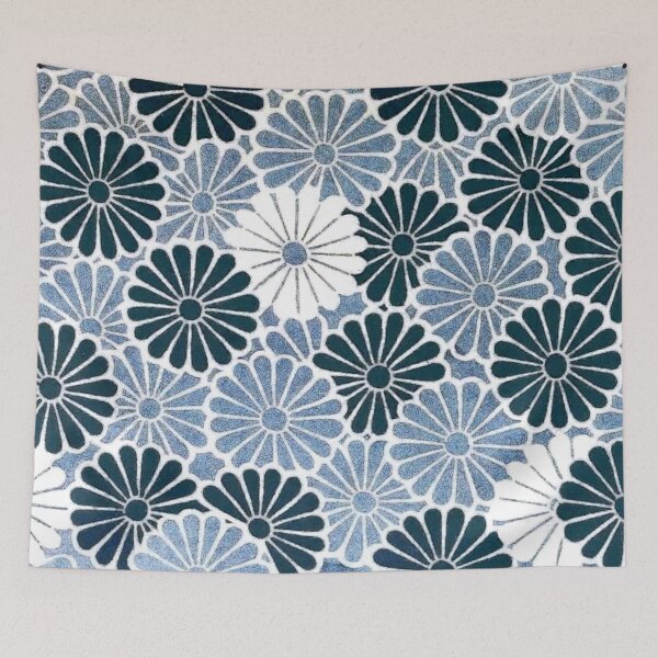 Item preview, Retro Blue Chrysanthemum Floral designed and sold by SaraValor.