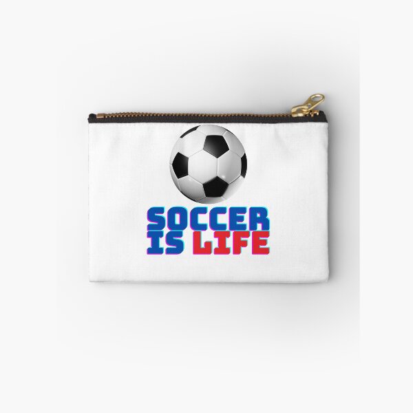 Item preview, black and white soccer ball with red and blue wording designed and sold by MakeMoney4LIFE.