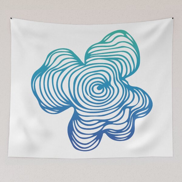 Item preview, Blue Green Gradient Topography Contour Line Art Graphic Tree Growth Rings Flower White designed and sold by Ciara Shortall.