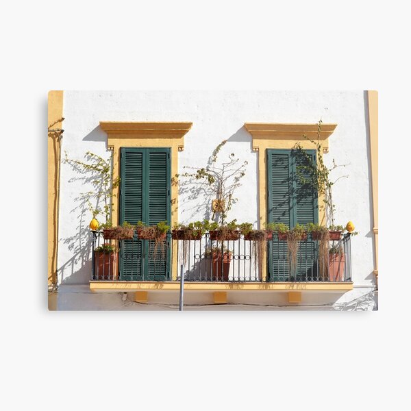 Bright balcony, beautiful shutters - Puglia Metal Print