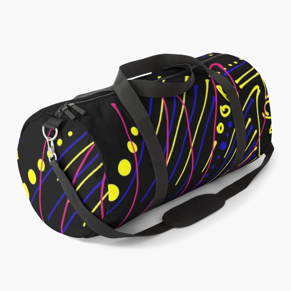 Funky Festive Zig Zag Abstract Art Pattern on Black Duffle Bag