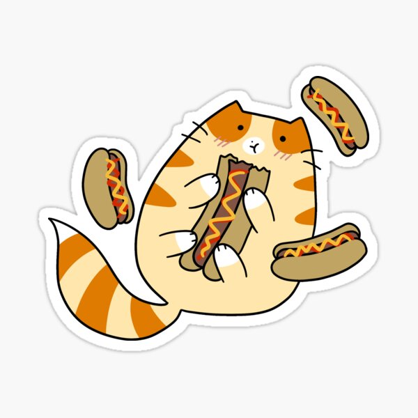 Cat eating shop a hot dog