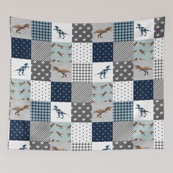 Item preview, Funny Dinosaur Mint Plaid  designed and sold by SisileeGift.