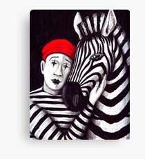 Zebra and Mime pen, ink, and colored pencils drawing Canvas Print