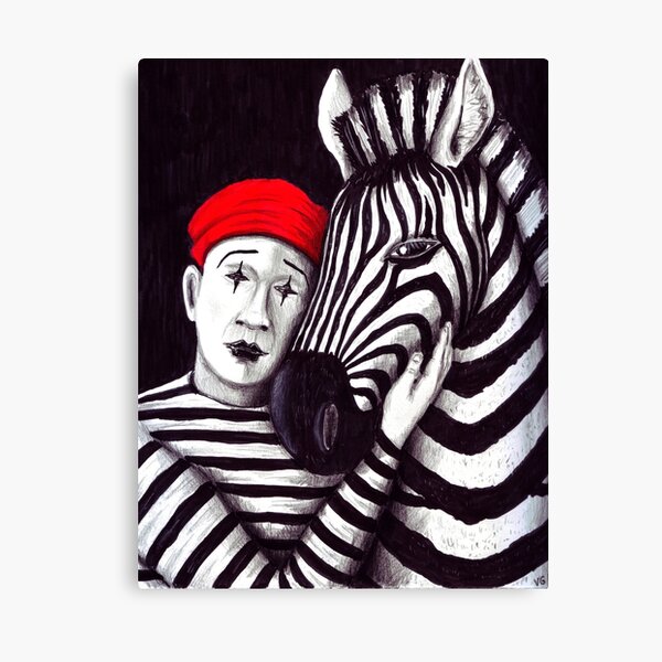 Zebra and Mime pen, ink, and colored pencils drawing Canvas Print