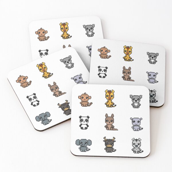 Item preview, 9x Kawaii Chibi Pixel Zoo Animals Set 1 (Monkey, Giraffe, Koala, Panda, Kangaroo, Hippo, Elephant, Yak, Zebra) designed and sold by Pixe11y.
