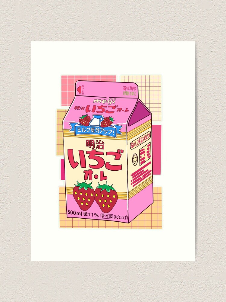 "Cute Japanese Strawberry Milk Drink" Art Print for Sale by