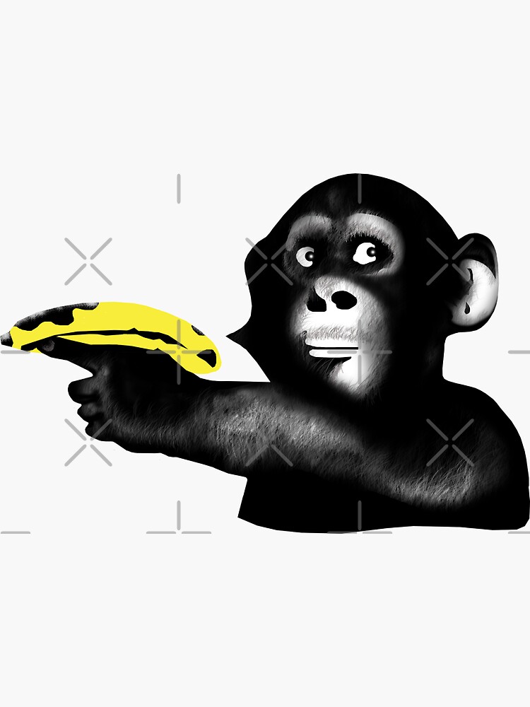 "Banksy, Monkey with banana gun " Sticker for Sale by MoreFaces Redbubble