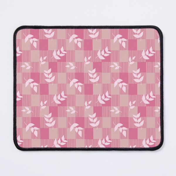 Aperçu de l'œuvre Un motif répété sans couture de feuilles de couleur blanche sur fond à carreaux de couleur rose créée et vendue par SuvethaSukumar.