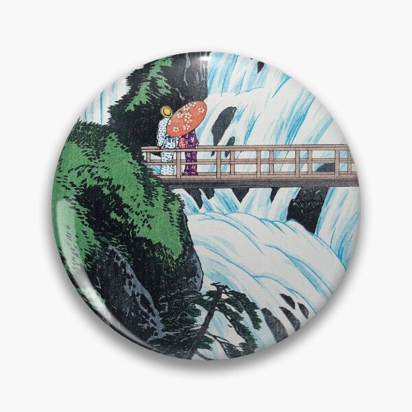 Item preview, Traditional Japanese Waterfall Landscape Ukiyo-e Style - Couple in kimono designed and sold by FrostMintStudio.