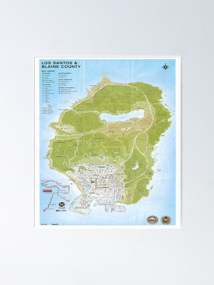 Grand Theft Auto V GTA 5 Double Sided Los Santos Map Poster (NO