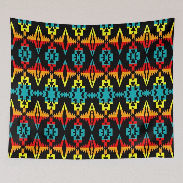 Item preview, Black / Turquoise Fire Native Blanket Print designed and sold by JMWCD.