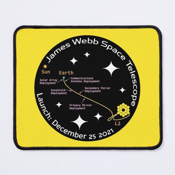 Item preview, JWST space telescope launch & deployment December 25 2021 logo (black) designed and sold by SolidEarthArt.