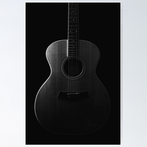 Item preview, Acoustic guitar on black background in black and white designed and sold by Lisa Thomas.
