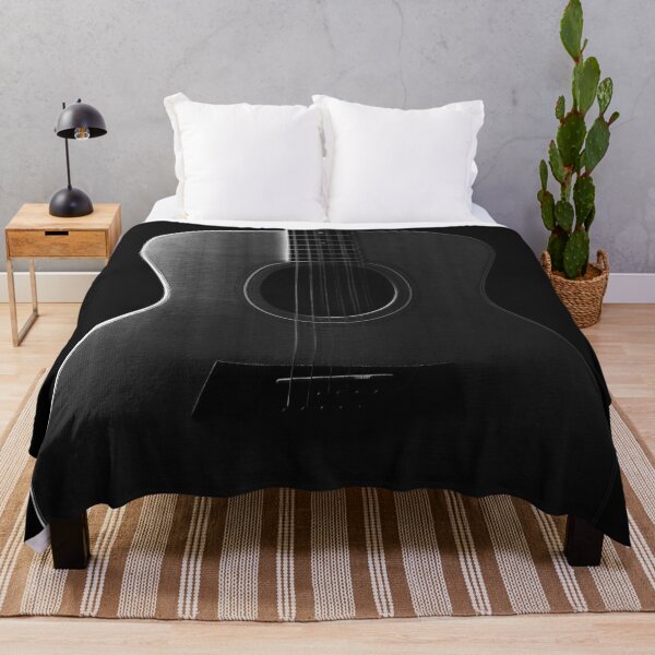 Item preview, Acoustic guitar on black background in black and white designed and sold by Lisa Thomas.