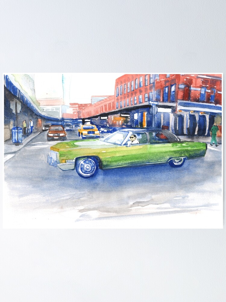 "Green Car on 14th street New York" Poster by Artoutloop Redbubble