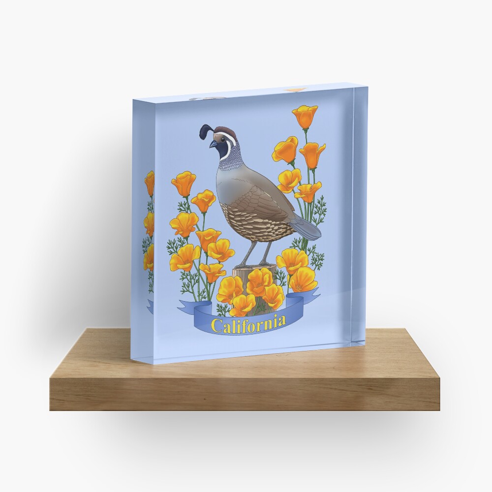 California State Bird and Flower Quail and Golden Poppy Acrylic Block
