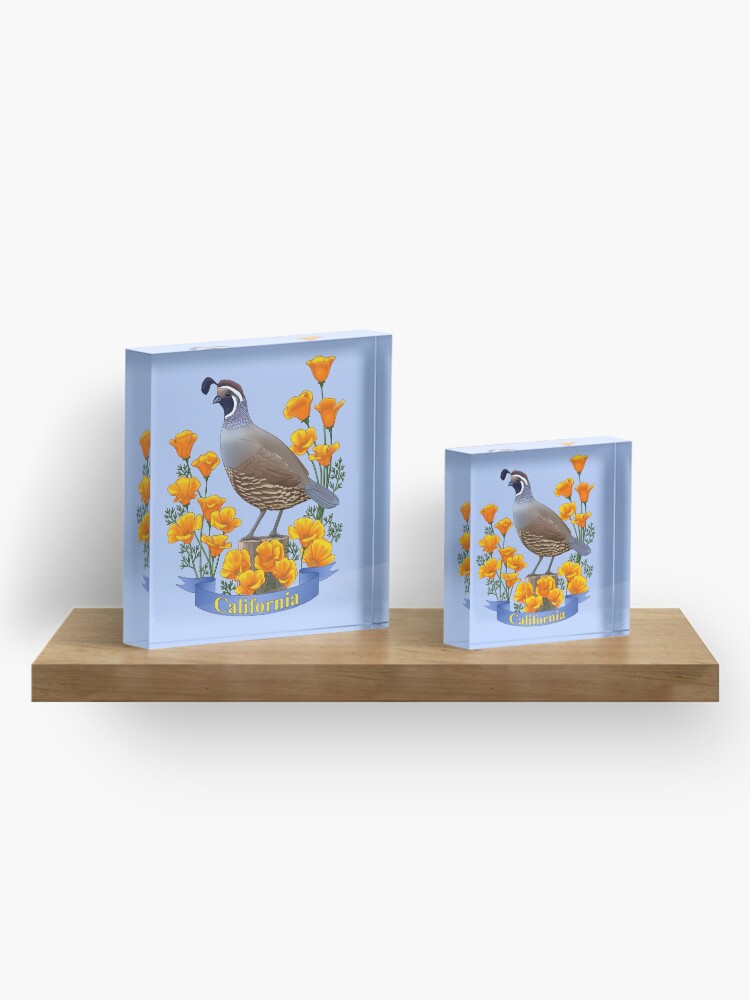 Alternate view of California State Bird and Flower Quail and Golden Poppy Acrylic Block