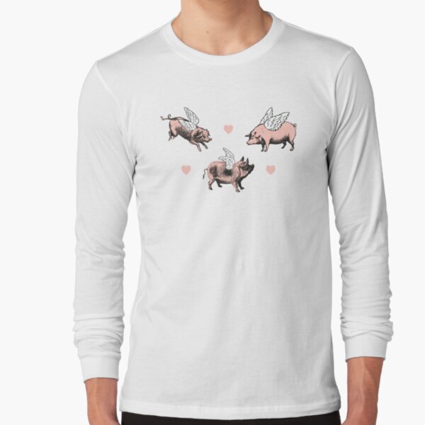 Flying Pigs Pattern | Vintage Pigs | When Pigs Fly | Pigs with Wings | Long Sleeve T-Shirt
