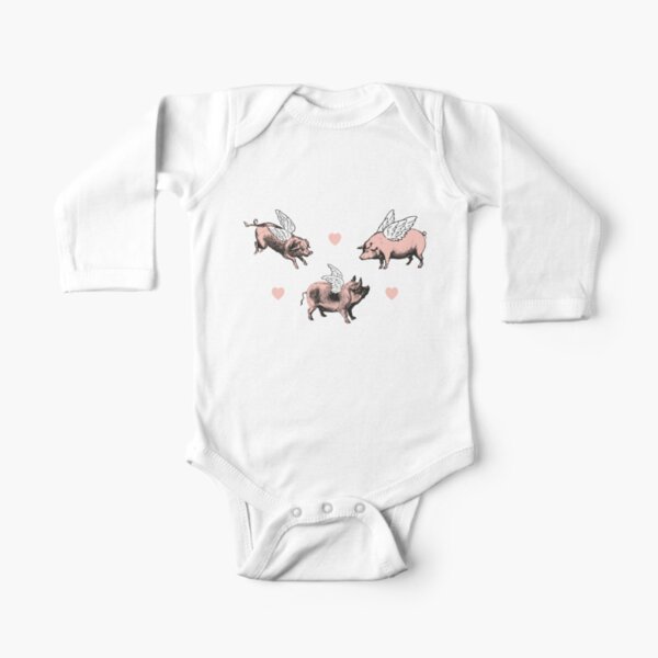 Flying Pigs Pattern | Vintage Pigs | When Pigs Fly | Pigs with Wings | Long Sleeve Baby One-Piece