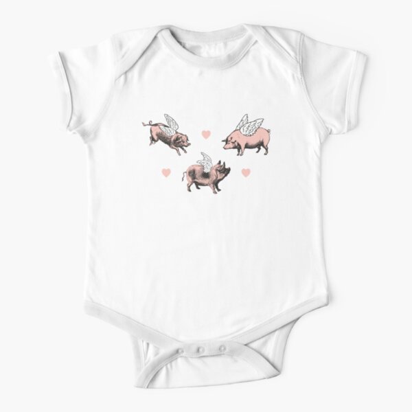 Flying Pigs Pattern | Vintage Pigs | When Pigs Fly | Pigs with Wings | Short Sleeve Baby One-Piece
