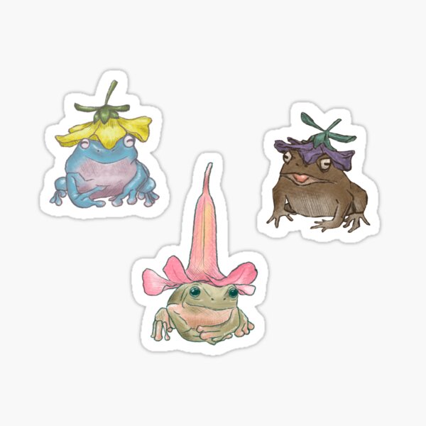 Item preview, trio of flowery cottagecore frogs  designed and sold by haeng.un.