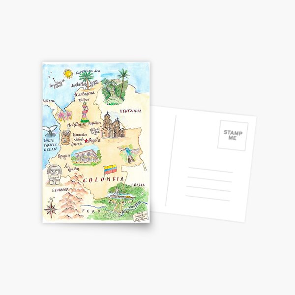 Colombia Map Painting Postcard