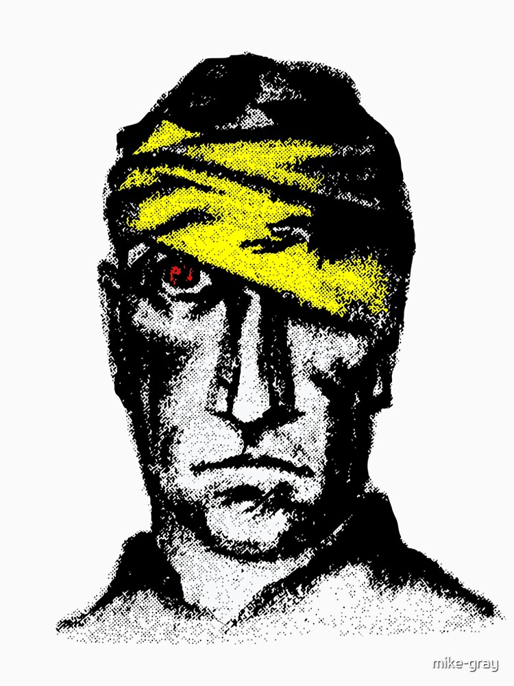 Injured Head Man with Red Eye and a Yellow Bandage by mike-gray