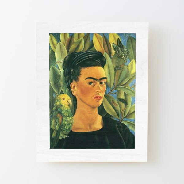 Frida Kahlo Selbstporträt mit Bonito Aufgezogener Druck auf Holz