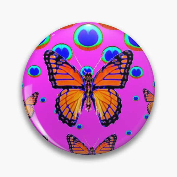 Item preview, MONARCH BUTTERFLIES BLUE PEACOCK PATTERN  PINK ART designed and sold by sharlesart.