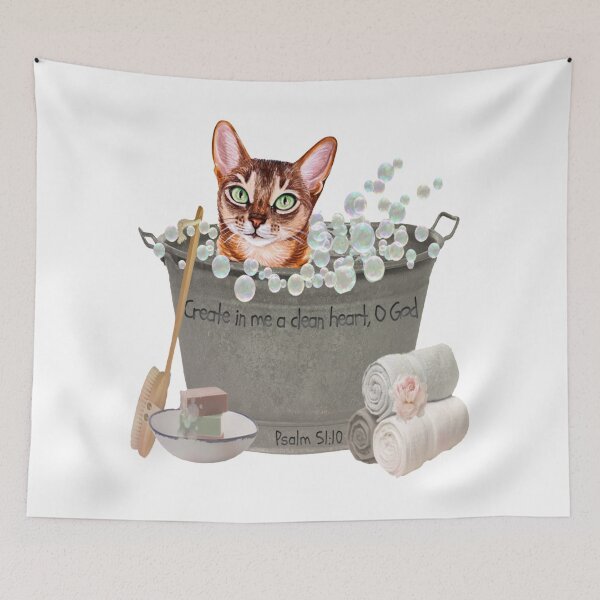 Item preview,  Abyssinian Cat in Bubble Bath Bible Verse Create In Me A Clean Heart, Oh God. designed and sold by TheKingdomAttic.