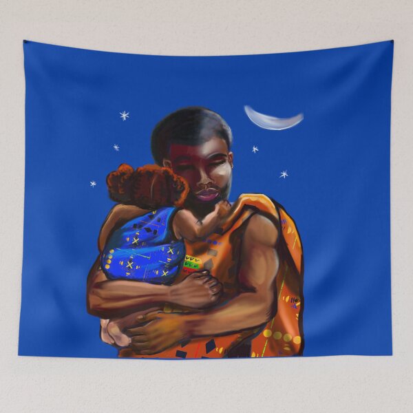 Item preview, The best Father’s Day gifts 2022 Father and child wearing traditional kinte cloth- Super hero dad -  Strong muscular black man cradling a baby designed and sold by Artonmytee.