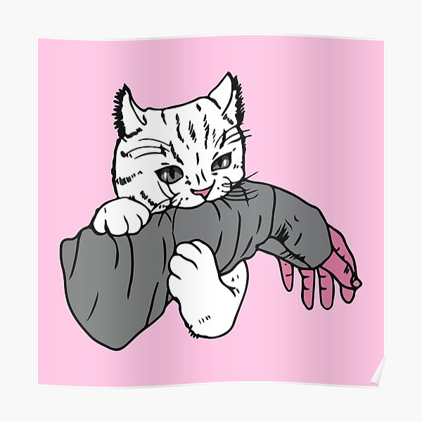 "Cute Cat Hugs and Bites a Human Hand" Poster for Sale by simonovdesign
