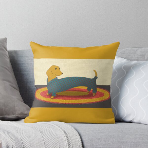 Item preview, Handsome Golden Dachshund in a Blue and Red Plaid Sweater designed and sold by Davida Fernandez.