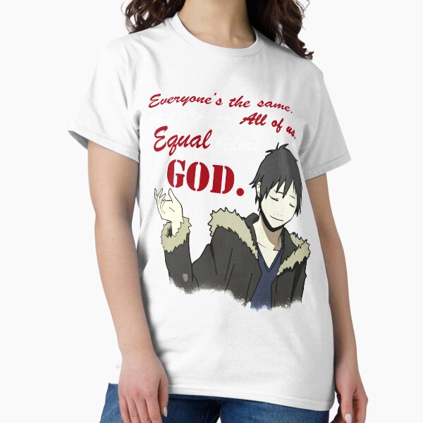 Aperçu de l'œuvre Vintage Photograp Orihara Izaya Equality Quote Graphic pour les fans créée et vendue par Timothymati2828.