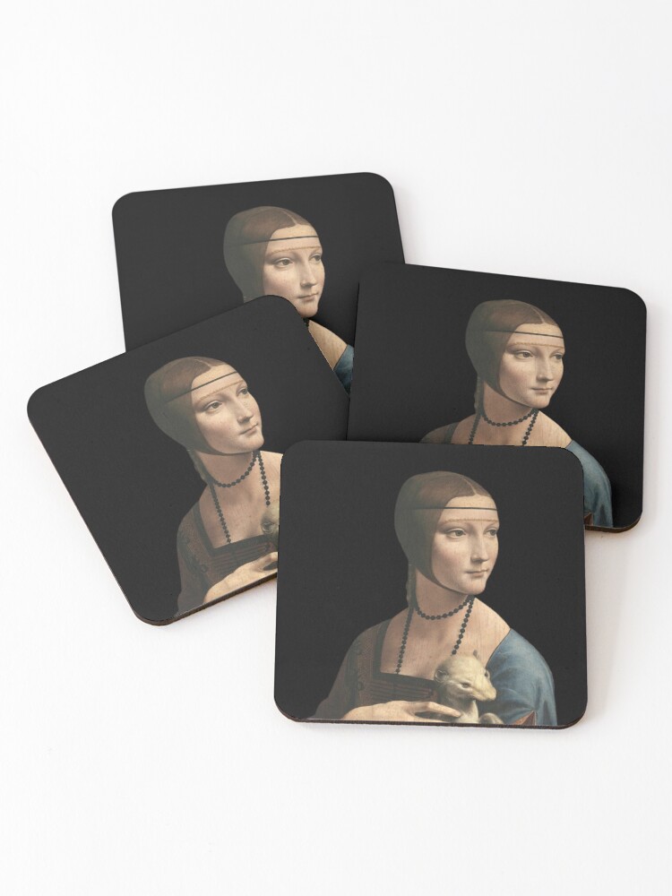 Thumbnail 1 of 5, Coasters (Set of 4), The Lady with an Ermine - Leonardo Da Vinci designed and sold by ArtMemory.