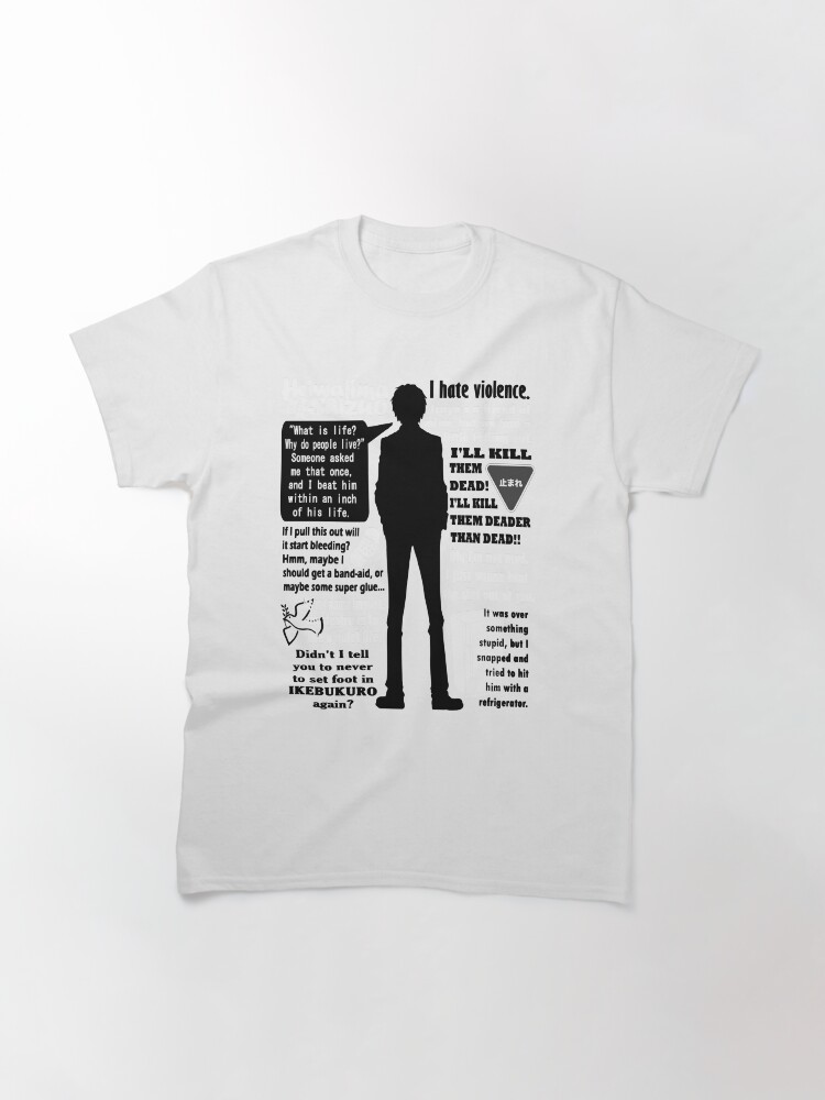Aperçu 3 sur 7. T-shirt classique avec l'œuvre Vintage Retro Heiwajima Shizuo cite des cadeaux pour tout le monde créée et vendue par Timothymati2828.