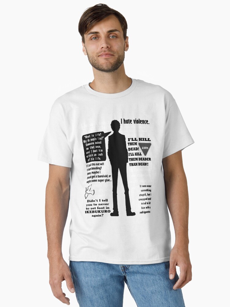 Aperçu 1 sur 7. T-shirt classique avec l'œuvre Vintage Retro Heiwajima Shizuo cite des cadeaux pour tout le monde créée et vendue par Timothymati2828.