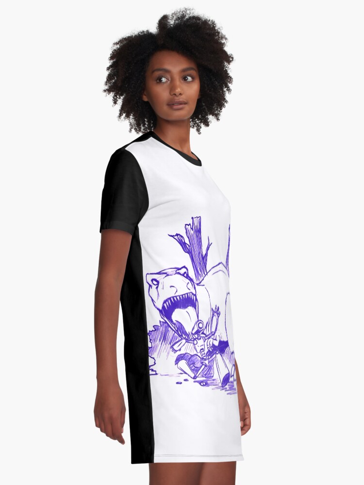 Alternate view of Dinosaurs And Robots- blue version Graphic T-Shirt Dress