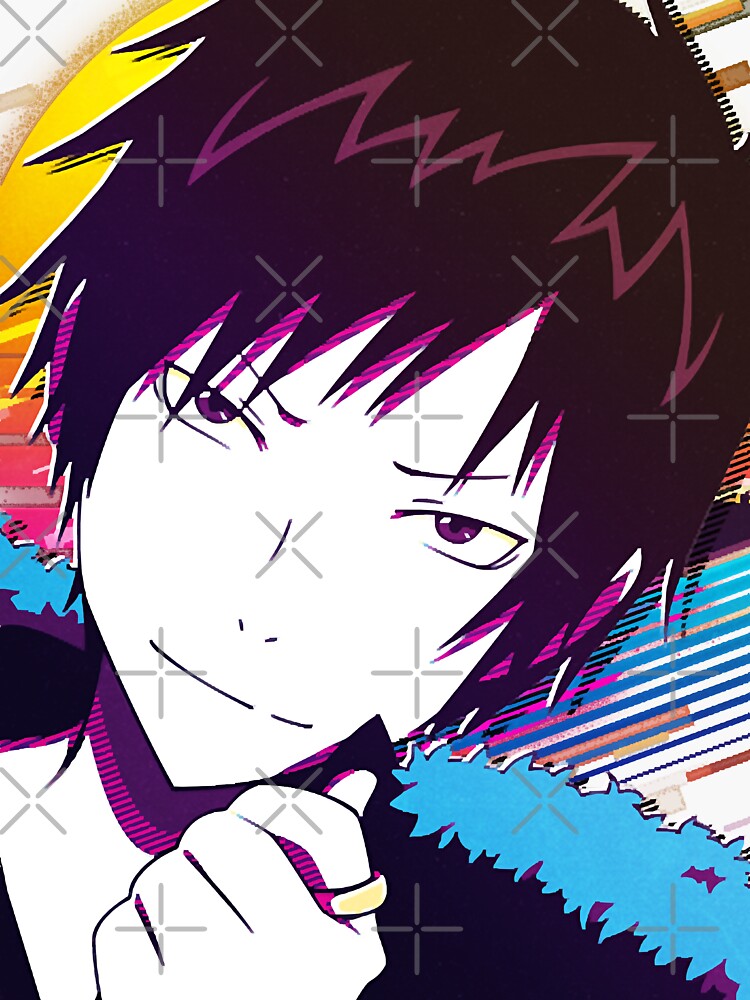 Aperçu 3 sur 3. Sticker avec l'œuvre Musique Rétro Celty Manga Orihara Izaya Graphique Pour Fan créée et vendue par Timothymati2828.