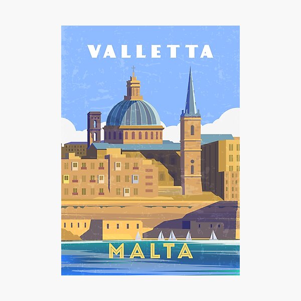 Aperçu de l'œuvre La Valette, Malte - Affiche de voyage minimaliste rétro créée et vendue par GreekTavern1979.