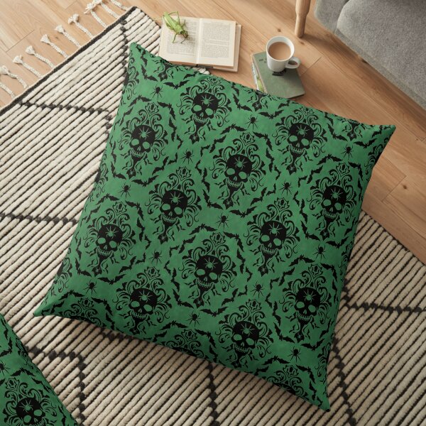 Gothic Damask Pattern (Spider Mind Green) Floor Pillow