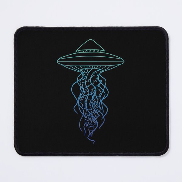 Item preview, Blue Green UFO Jellyfish Line Drawing on Black designed and sold by Ciara Shortall.