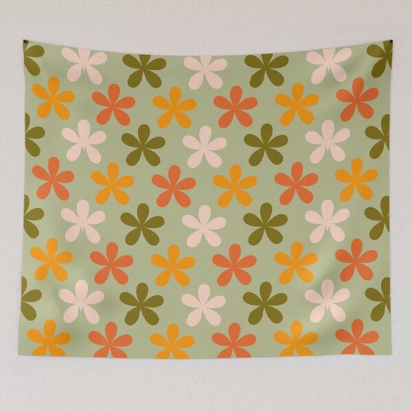 Item preview, TANGERINE AND SWAMP GREEN FLOWER PATTERN designed and sold by Loona7.