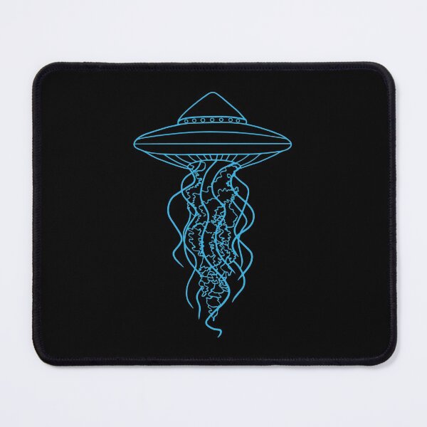 Item preview, Blue Glow UFO Jellyfish Line Drawing on Black designed and sold by Ciara Shortall.