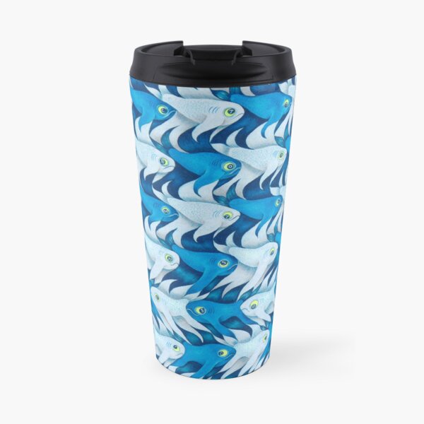 Hand-drawn Tessellation of Blue Fish - Drawing #19 Travel Mug