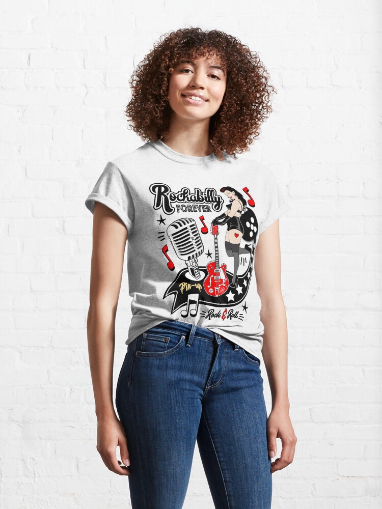 Rockabilly Style Pin Up Girl Guitar Dice Vintage Classic Rock and Roll  Music | Classic T-Shirt
