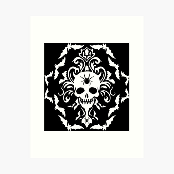Gothic Damask Pattern (Spider Mind Wht) Art Print