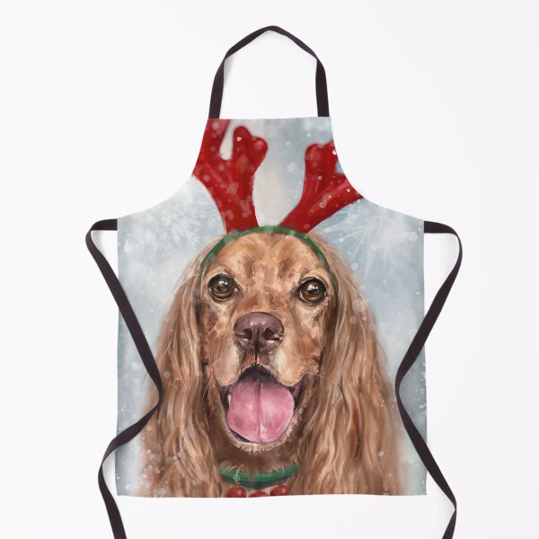 Item preview, Painting of a Smiling Cocker Spaniel with a Reindeer Headpiece Antlers Costume in the Snow designed and sold by ibadishi.