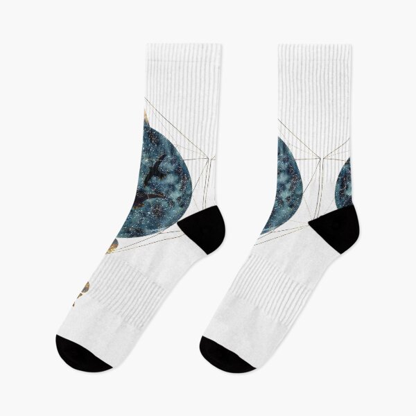 Item preview,  Winter geometric design with flying black birds,blue dark sky and stars in golden polygon  designed and sold by InnaMGraphic.